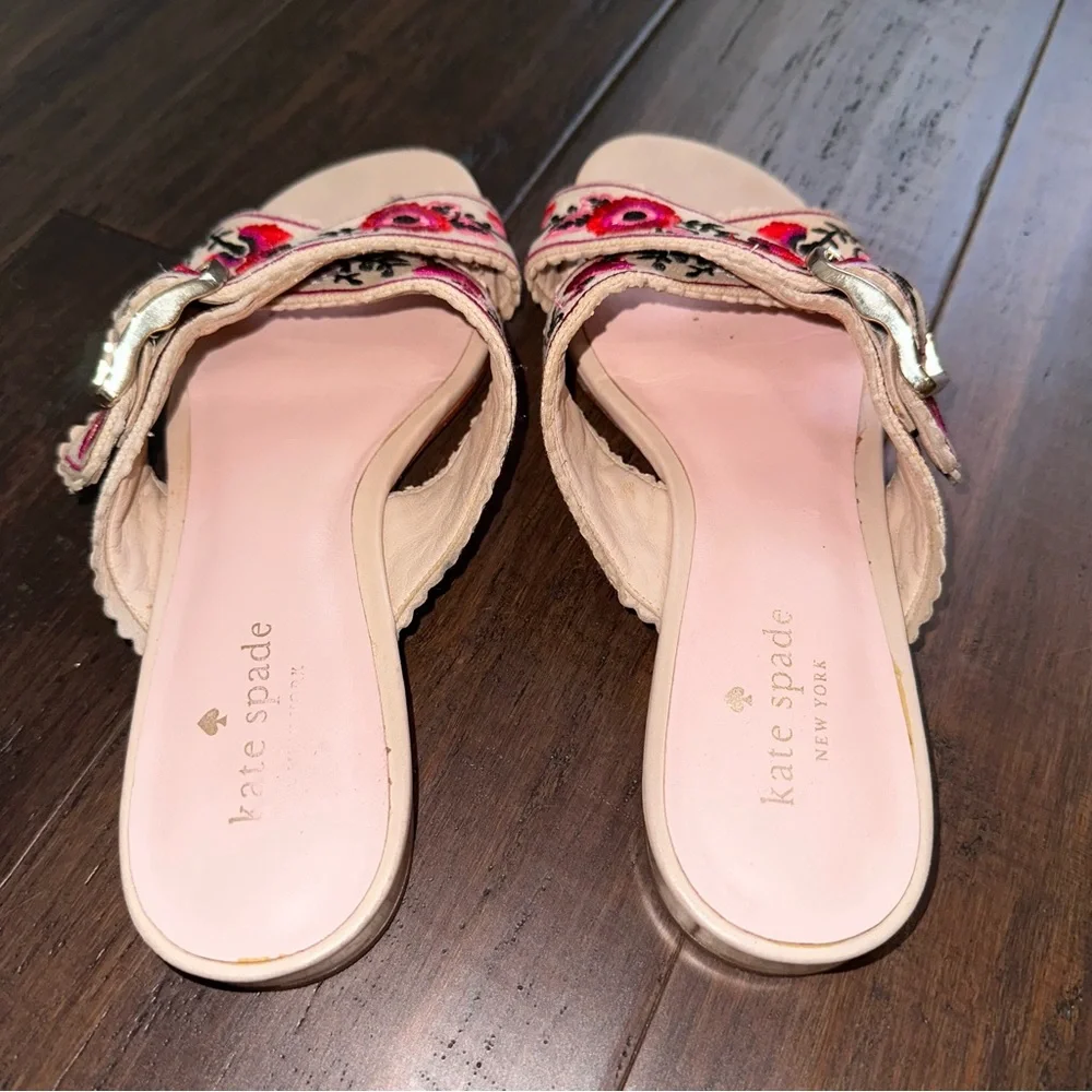 Kate Spade Faris Floral Embroidered Slide Sandal Cross Over Strap Buckle Size 7